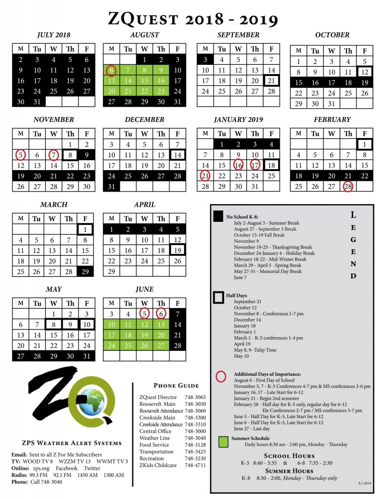2018-2019 School Calendar
