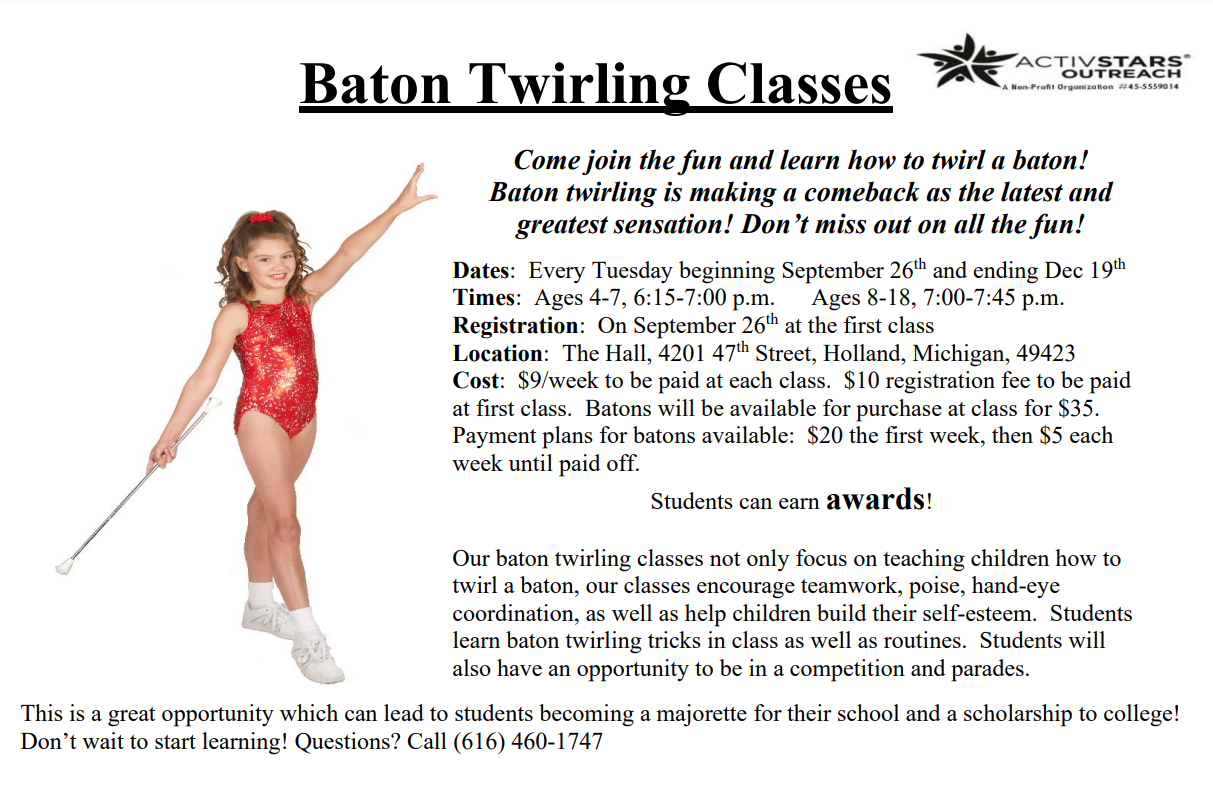 baton twirling classes Call (616) 460-1747