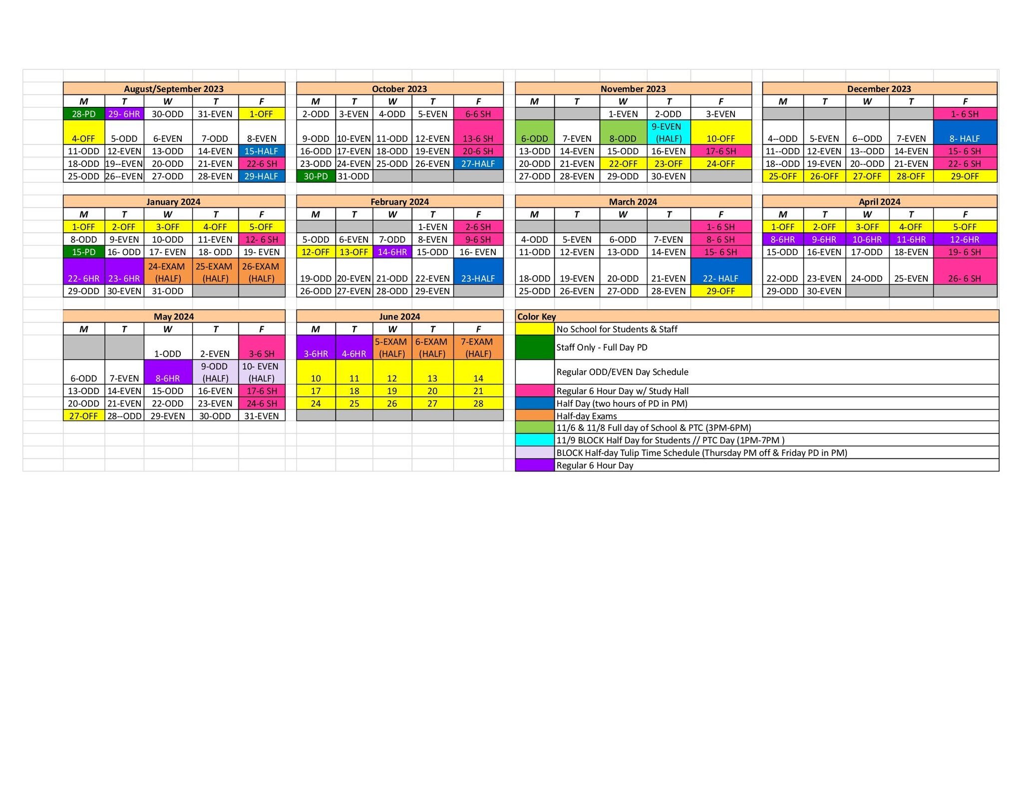 Odd/Even Schedule Calendars Zeeland High Schools