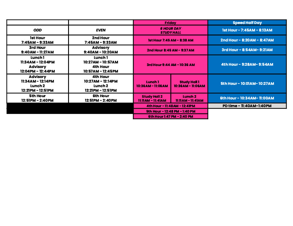 Daily Schedule Calendars Zeeland High Schools